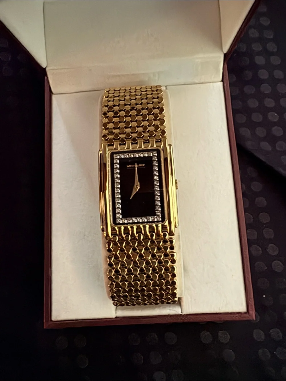 Wittnauer Gold Tone Bracelet Watch with Black Dial and Crystal Accents